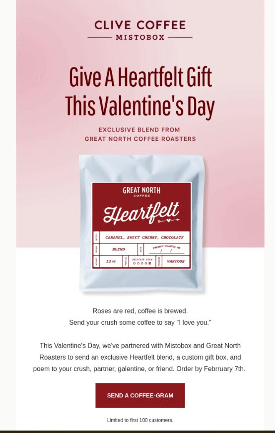 Valentine’s Day email marketing for coffee