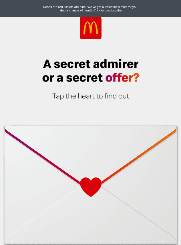 Valentine’s Day email marketing for McDonald’s
