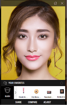 A screenshot of Maybelline’s virtual makeup try-on feature