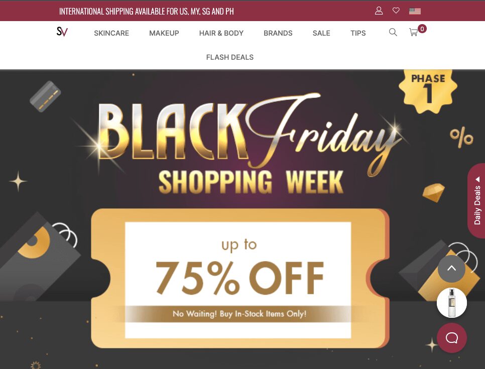Website Landing Page with Black Friday 75% Off Promotion