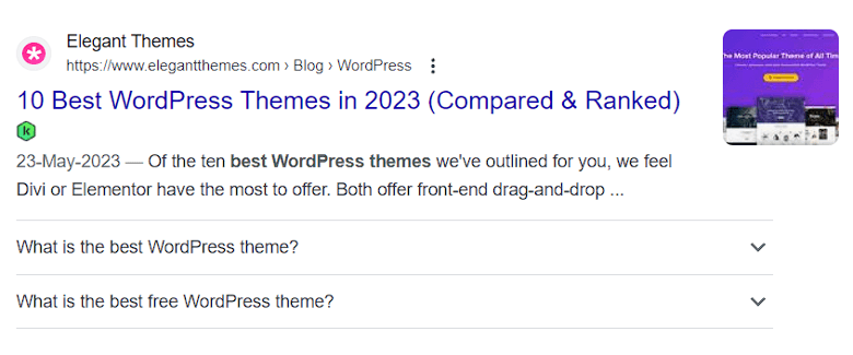 A Google search result of best WordPress themes