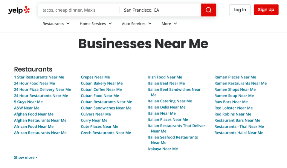 Yelp Directory Search Page for Link Building